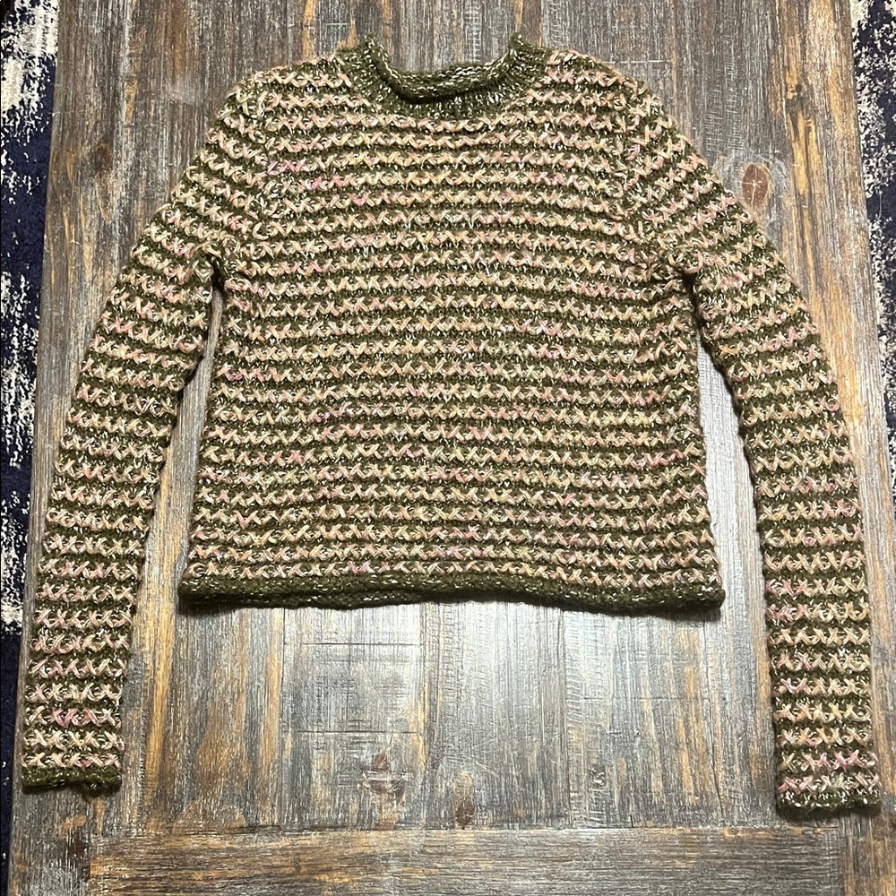 Olive and Pink Knit Women's Sweater